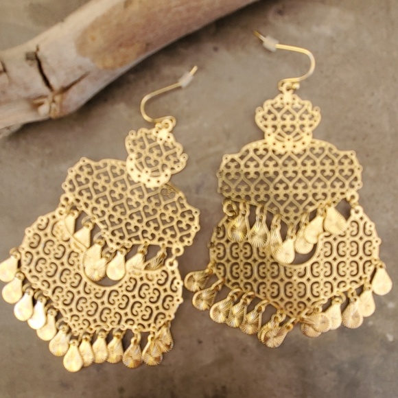 Moroccan Filigree BoHo Flat Chandelier Earrings - Picture 4 of 5